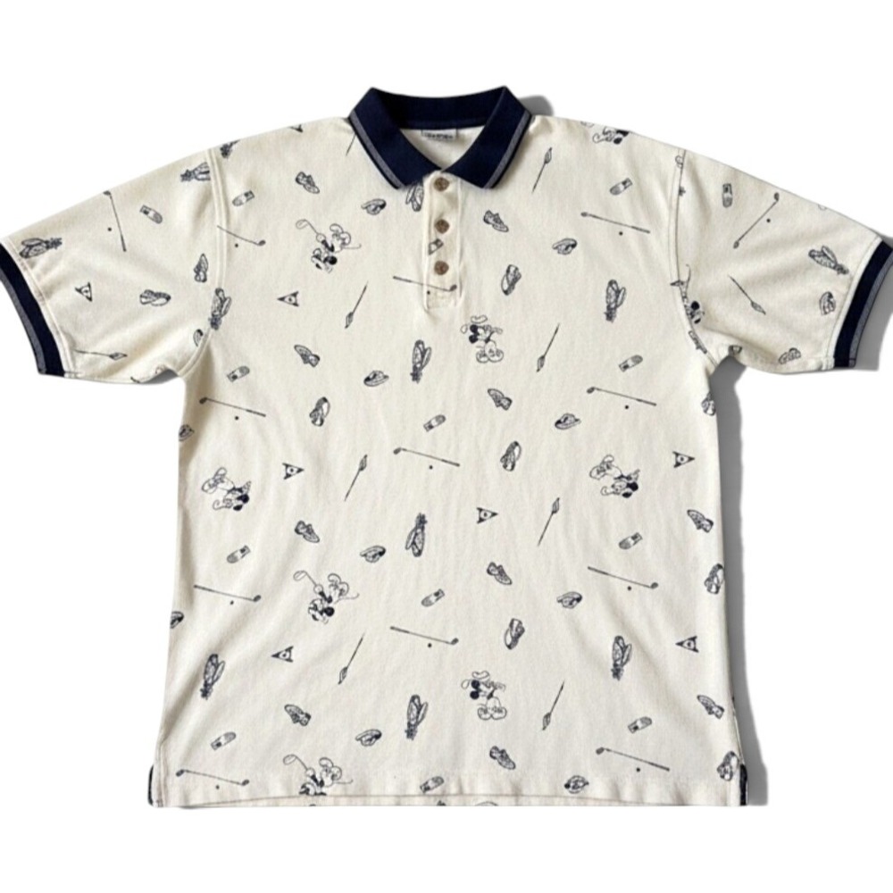 Vintage Disney Mickey Mouse Golf Club All Over Print Casual Polo Shirt Men L